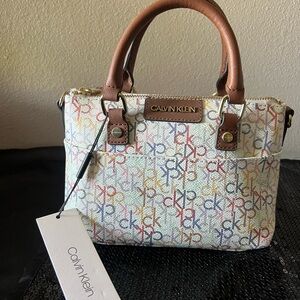 Calvin Klein Multicolor Logo Satchel with Brown Handles